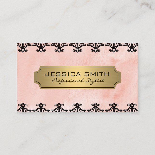 Luxury Gold Pink Texture Ornate Elements Business Card (Front)