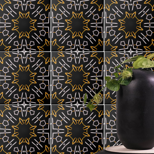 Luxury Gold Platinum Ornaments on Black Pattern