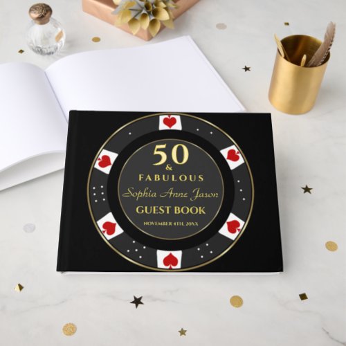 Luxury Gold Poker Chip Casino 50th Birthday Foil Guest Book