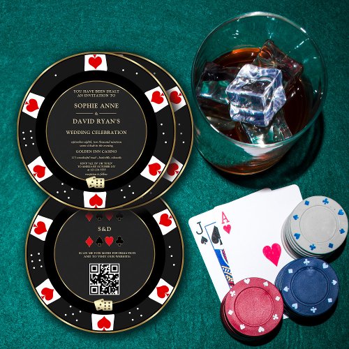 Luxury Gold Poker Chip Casino QR Code Wedding  Invitation