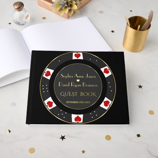 Luxury Gold Poker Chip Casino Wedding Foil Guest Book (Front Open)