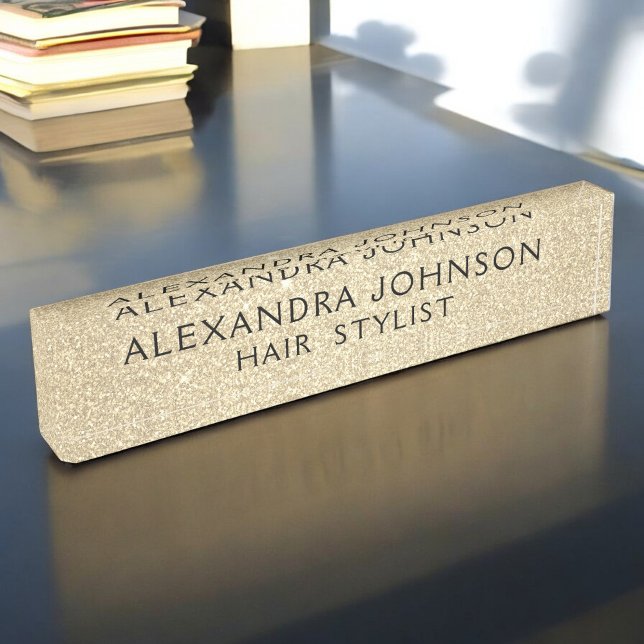 Luxury Gold Professional Glitter Sparkle Modern Desk Name Plate (Creator Uploaded)