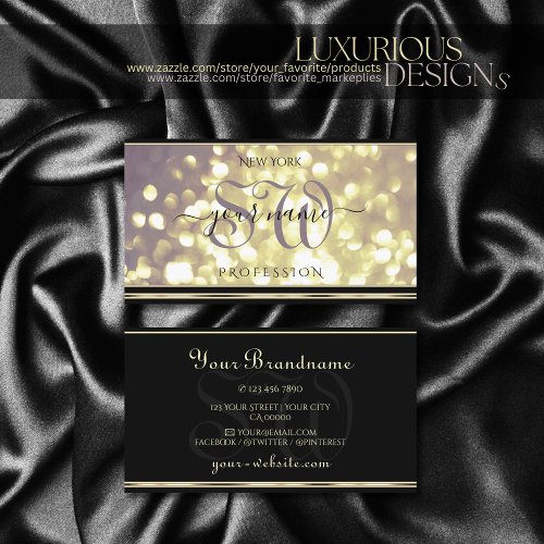 Luxury Gold Purple Glitter Initials Black Golden Business Card