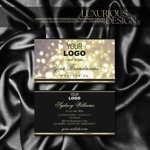 Luxury Gold Purple Glitter Logo Black Golden Decor Business Card