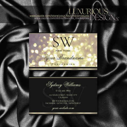 Luxury Gold Purple Glitter Monogram Black Golden Business Card