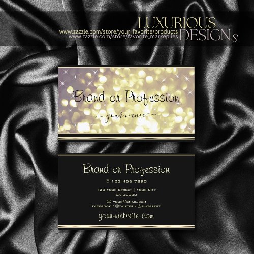 Luxury Gold Purple Glitter Stars Black and Golden Business Card