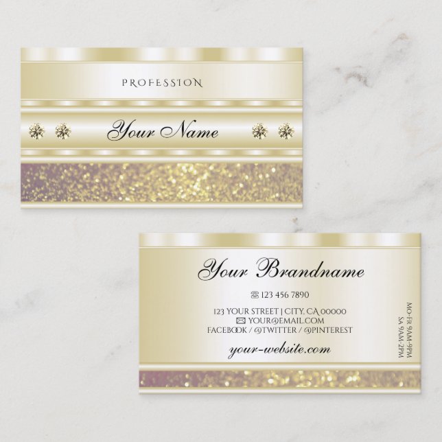 Luxury Gold Purple Sparkle Glitter Diamonds Modern Business Card (Front/Back)