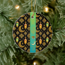 Luxury Gold Ramadan Lanterns Teal Black Ceramic Or