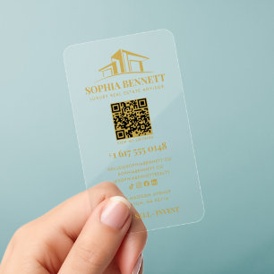 Luxury Gold Real Estate Agent Logo QR Code Acrylic Clear Business Cards