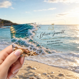 Luxury Gold Real Estate Ocean Wave Clear Acrylic Business Cards