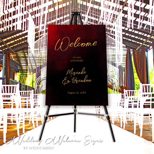 Luxury Gold Red and Black Wedding Welcome Sign