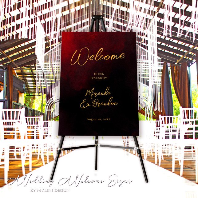 Luxury Gold Red and Black Wedding Welcome Sign (Creator Uploaded)
