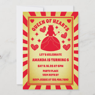Luxury Gold Red Queen Of Hearts Birthday Invitation