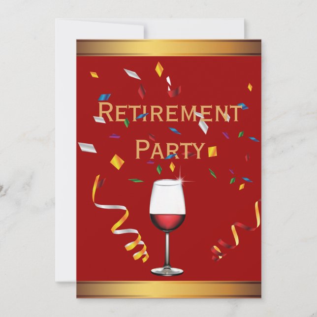 Luxury Gold & Red Wine Retirement Party Invitation (Front)
