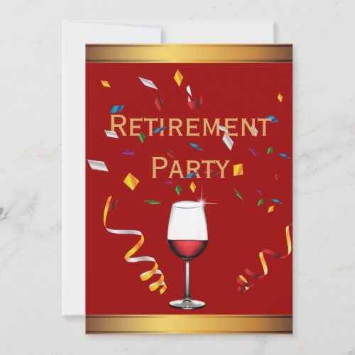 Luxury Gold &amp; Red Wine Retirement Party Invitation 5" X 7" Invitation C...