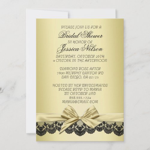Luxury Gold Ribbon Black Lace Bridal Invite