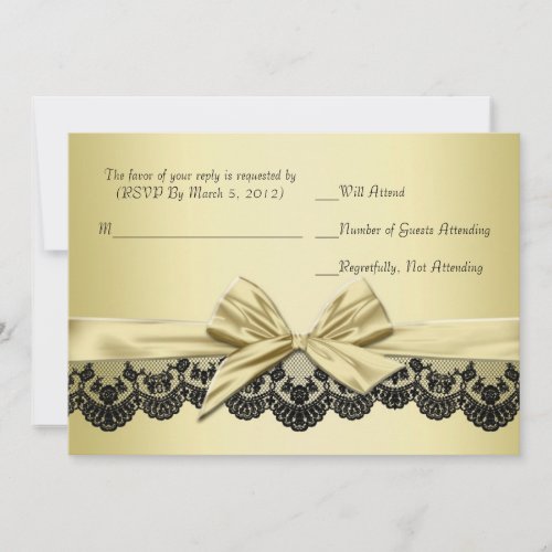 Luxury Gold Ribbon Black Lace RSVP card
