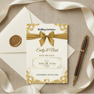 Luxury Gold Ribbon & Bow Elegant Wedding Invite