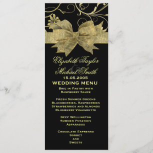 Luxury Gold Ribbon Damask Black Wedding Menu