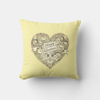 Luxury Gold Rose Heart Elegant Cream Valentine Throw Pillow