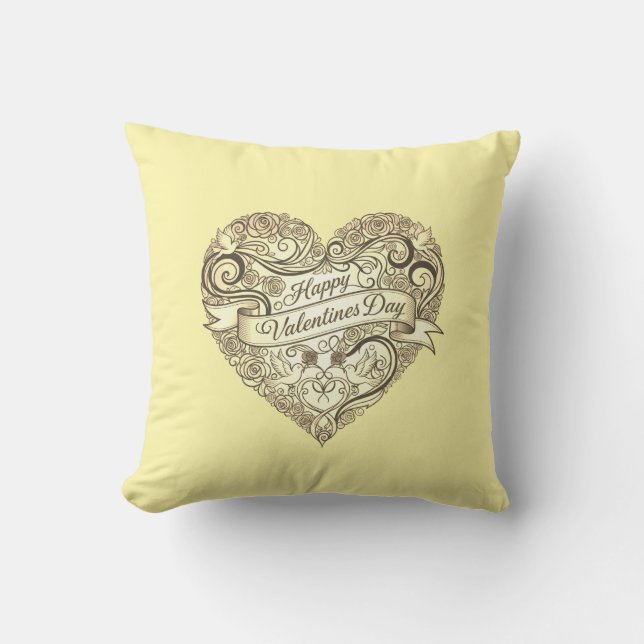 Luxury Gold Rose Heart Elegant Cream Valentine Throw Pillow (Front)