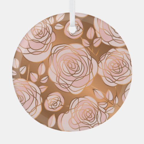 Luxury Gold Rose Seamless Floral Glass Ornament