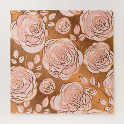 Luxury Gold Rose Seamless Floral Jigsaw Puzzle