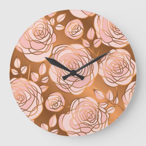 Luxury Gold Rose Seamless Floral Large Clock