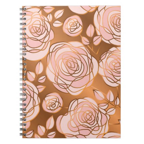 Luxury Gold Rose Seamless Floral Notebook