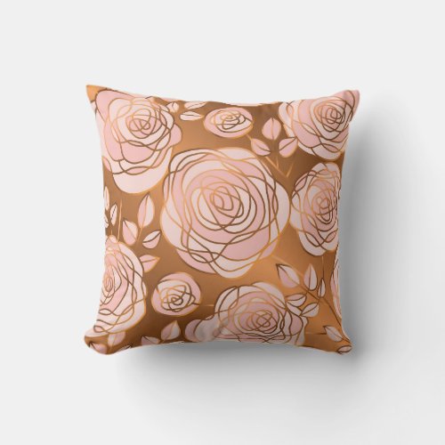Luxury Gold Rose Seamless Floral Throw Pillow