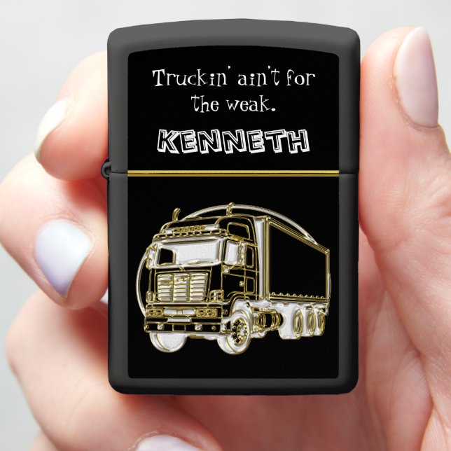 Luxury Gold Semi-Truck Image Zippo Lighter (In Hand)