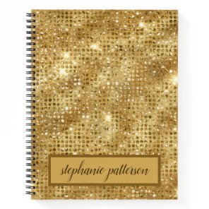 Luxury Gold Shimmering Sequins Custom Name Notebook