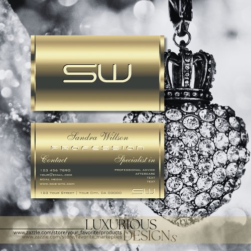 Luxury Gold Shimmery Colors and Initials Modern Business Card