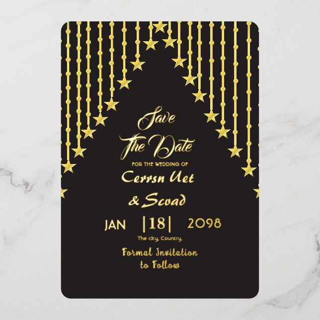 Luxury gold silk wedding save the date foil invitation (Front)