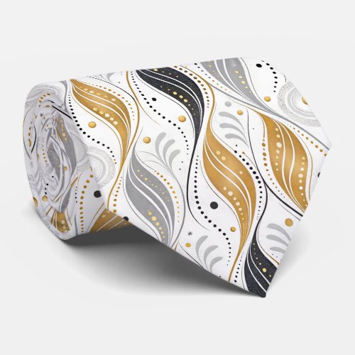 Luxury Gold Silver Black Art Deco Abstract Pattern Neck Tie