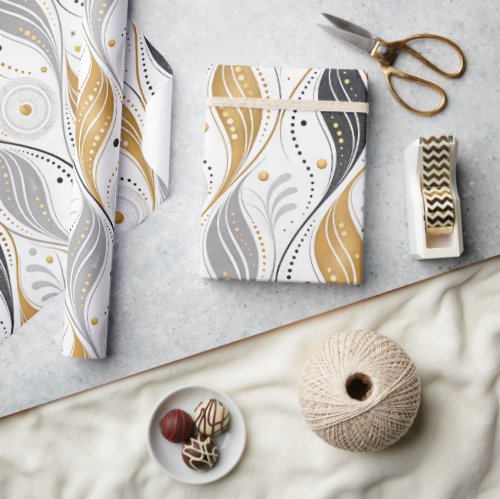 Luxury Gold Silver Black Art Deco Abstract Pattern Wrapping Paper