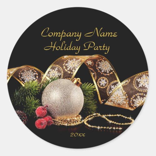 Luxury Gold Silver Black Business Holiday Party Classic Round Sticker