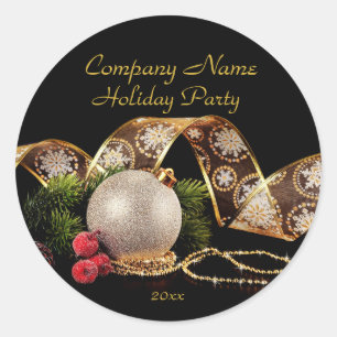 Luxury Gold Silver Black Business Holiday Party Classic Round Sticker