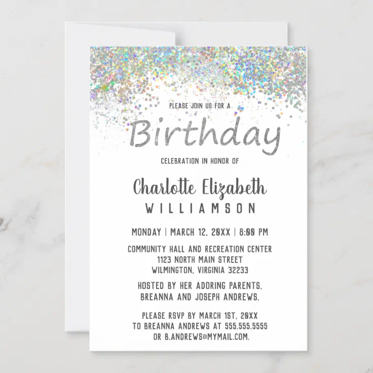 Luxury gold silver glitter confetti Birthday Magnetic Invitation | Zazzle