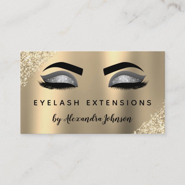 Luxury Gold Silver Glitter Eyelash Extensions Business Card (Front)