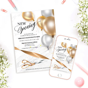 Luxury Gold Silver Ribbon Cutting Grand Opening Invitation