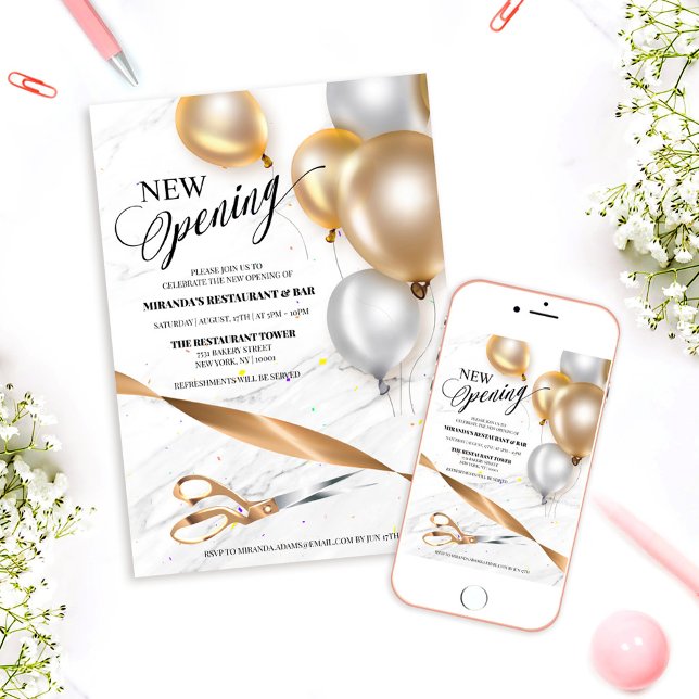 Luxury Gold Silver Ribbon Cutting Grand Opening Invitation (Creator Uploaded)