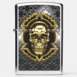 Luxury Gold Skull with Ornamental Frame Zippo Lighter