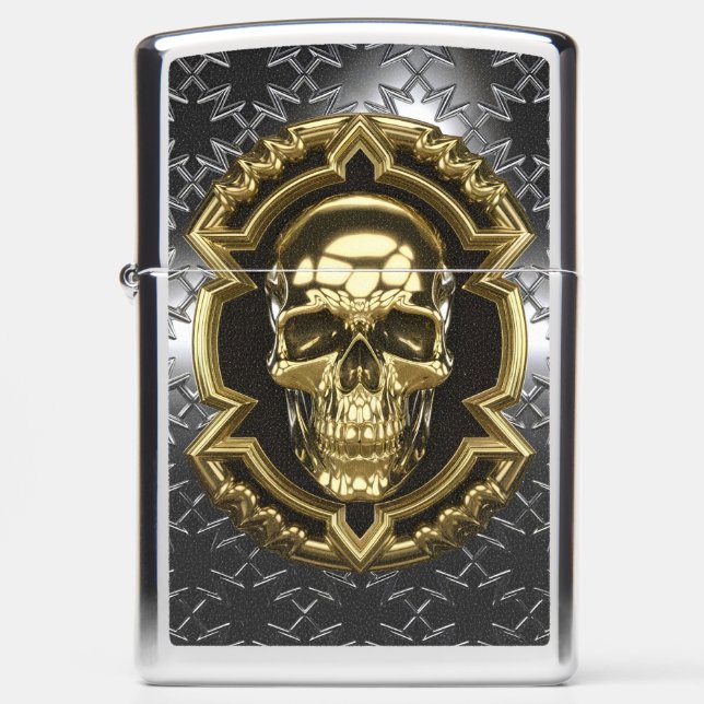Luxury Gold Skull with Ornamental Frame Zippo Lighter (Front)