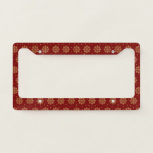 Luxury Gold Snowflake Crimson Red Christmas License Plate Frame