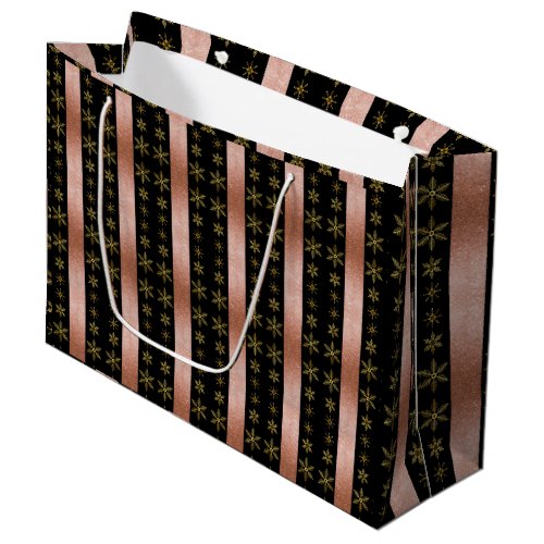 Luxury Gold Snowflakes and Pink Glitter Christmas Large Gift Bag