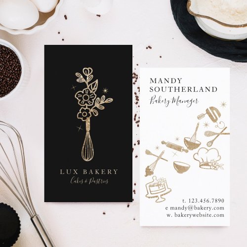 Luxury Gold Sparkle Bakers Floral Whisk Business Card