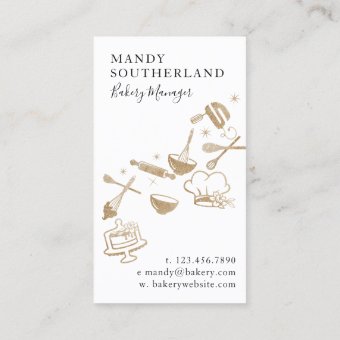 Luxury Gold Sparkle Bakers Golden Whisk Business Card | Zazzle
