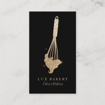 Luxury Gold Sparkle Bakers Golden Whisk Business Card | Zazzle