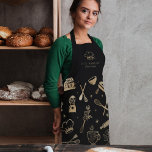 Luxury Gold Sparkle Baking Cooking Utensil Bakery Apron<br><div class="desc">Elegant and luxury bakery bakery apron design features an assortment of our hand-drawn cooking and baking utensils (whisk, stand mixer, spoon & rolling pin, hand mixer, mixing bowl, cake and stand, and chef hat etc. ) The utensils are arranged around the apron. A beautiful elegant gold and black color palette...</div>
